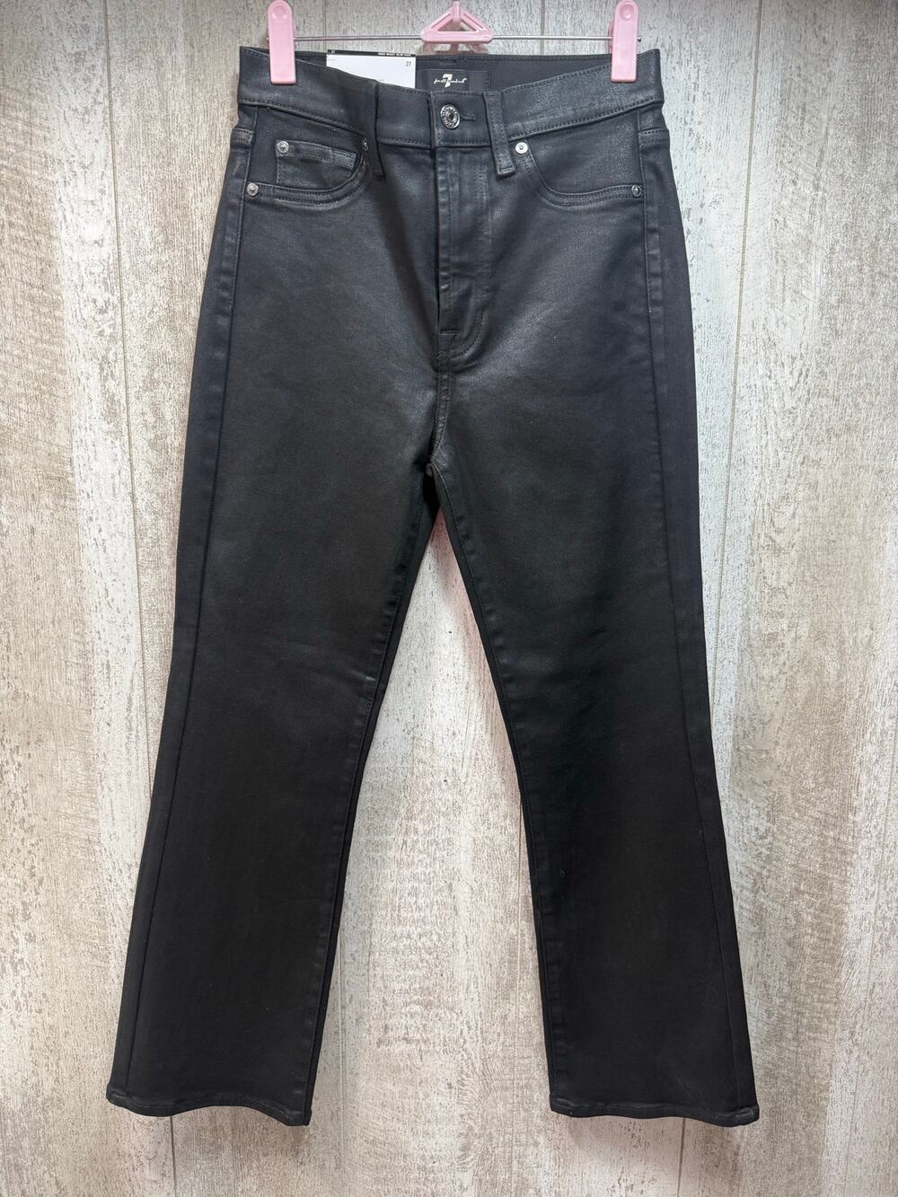 7 For All Mankind High Waist Slim Kick Jeans 27 Black Coated NWT $248